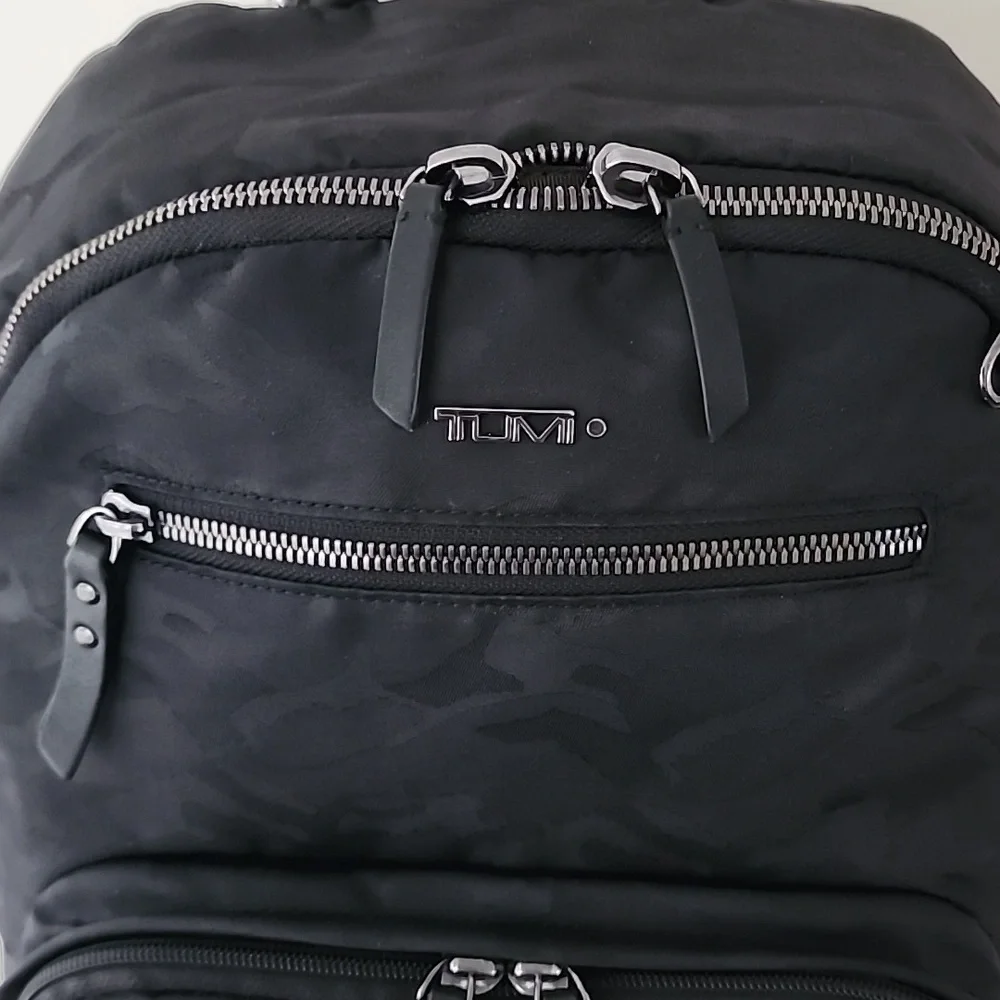 Rare Tumi Voyageur Studded Hagen Backpack in Black Camo Black Hardware